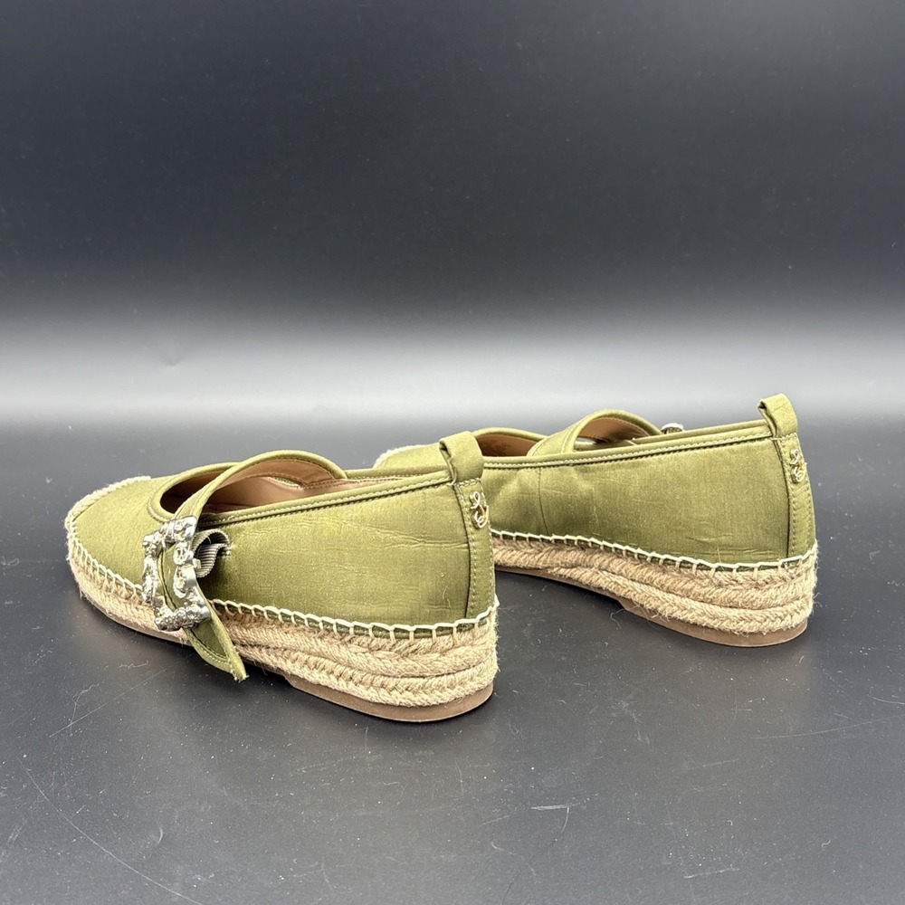 Sam Edelman Maddy Olive Green Linen Floral Buckle Mary Jane Espadrille Flat 7.5 - Picture 6 of 9
